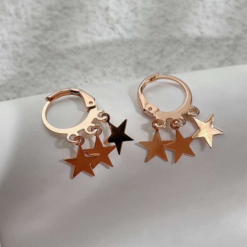 Kepribadian Keren Gaya Fashion Korea Anting Bintang Pendek Bintang Payet Disepuh Putaran Gesper Anting Liontin Anting Perempuan
