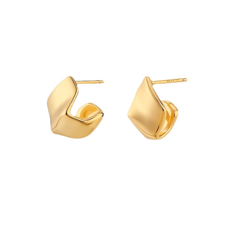 Goldkingdom Fashion Perhiasan Aksesoris Ready Stock Perak Disepuh Stud Earrings Wanita Baru Trendi Musim Gugur Dan Musim Dingin Desain Rasa Sederhana Dan Serbaguna Anting-Anting