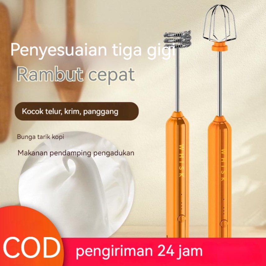 TUR Pembuih Susu Pengocok Telur Handheld Blender Milk Frother Electric Mixer Portable Egg Beater USB Rechargeable