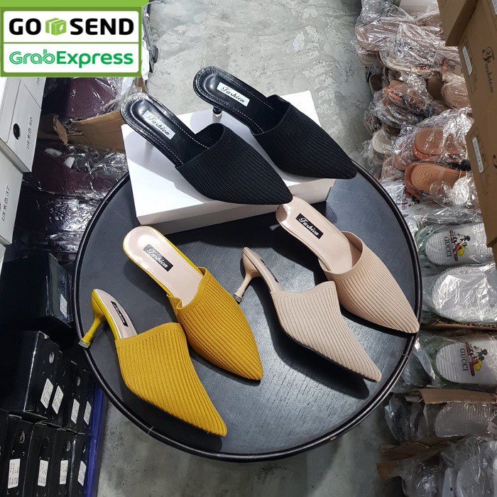 BAYAR DITEMPAT!! 0067 Sepatu Tumit Tinggi Rajutan Tebal