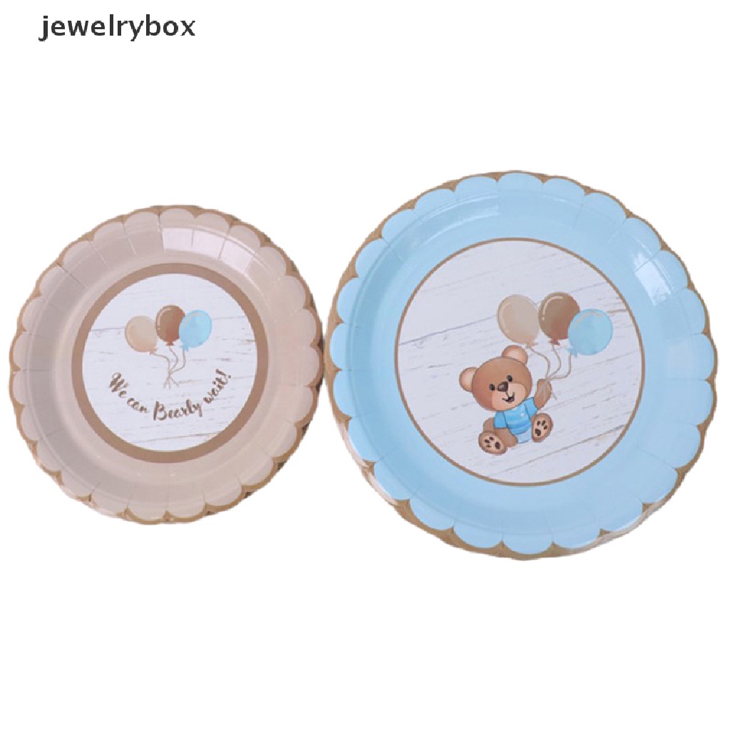 [jewelrybox] 10pcs Tamu Beruang Lucu Peralatan Makan Sekali Pakai Cowok Cewek Serbet Biru Piring Gelas Butik