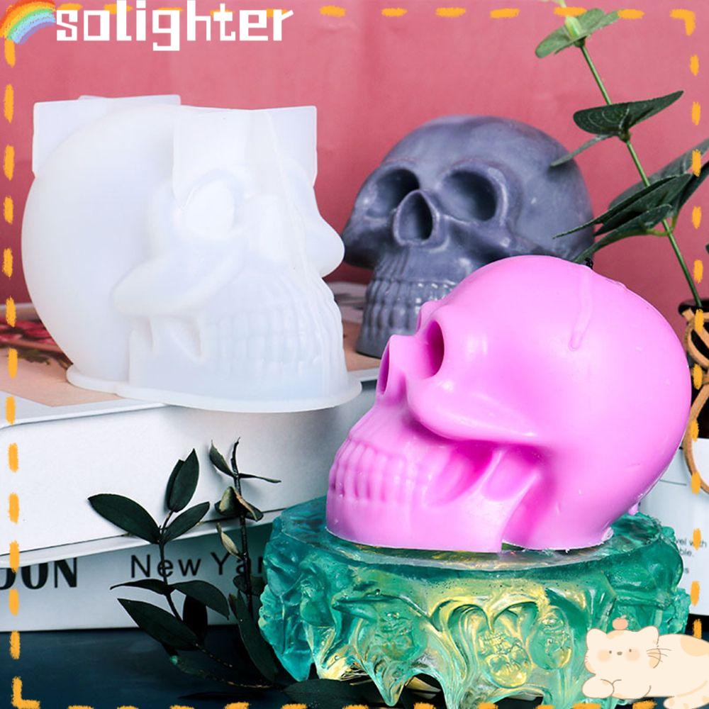 Solighter Cetakan Lilin Pesta Gereja Clay Tools Silicone Candle Mould 3D Pembuatan Sabun Tengkorak