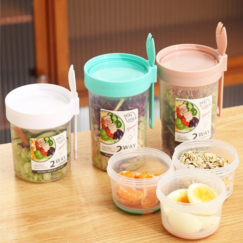 Breakfast Oatmeal Cereal Nut Yogurt Salad Cup Seal Container Set Dengan Garpu Saos Tutup Gelas Bento Tuppers Food Taper Bowl Lunch Box