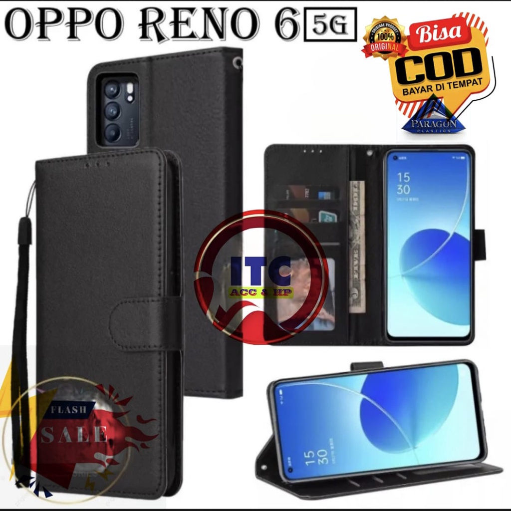 CASE PREMIUM FLIP KULIT DOMPET TYPE HP OPPO RENO 6 5G RENO 6 4G RENO 6 PRO   LEATHER MAGNETIC FLIPCO