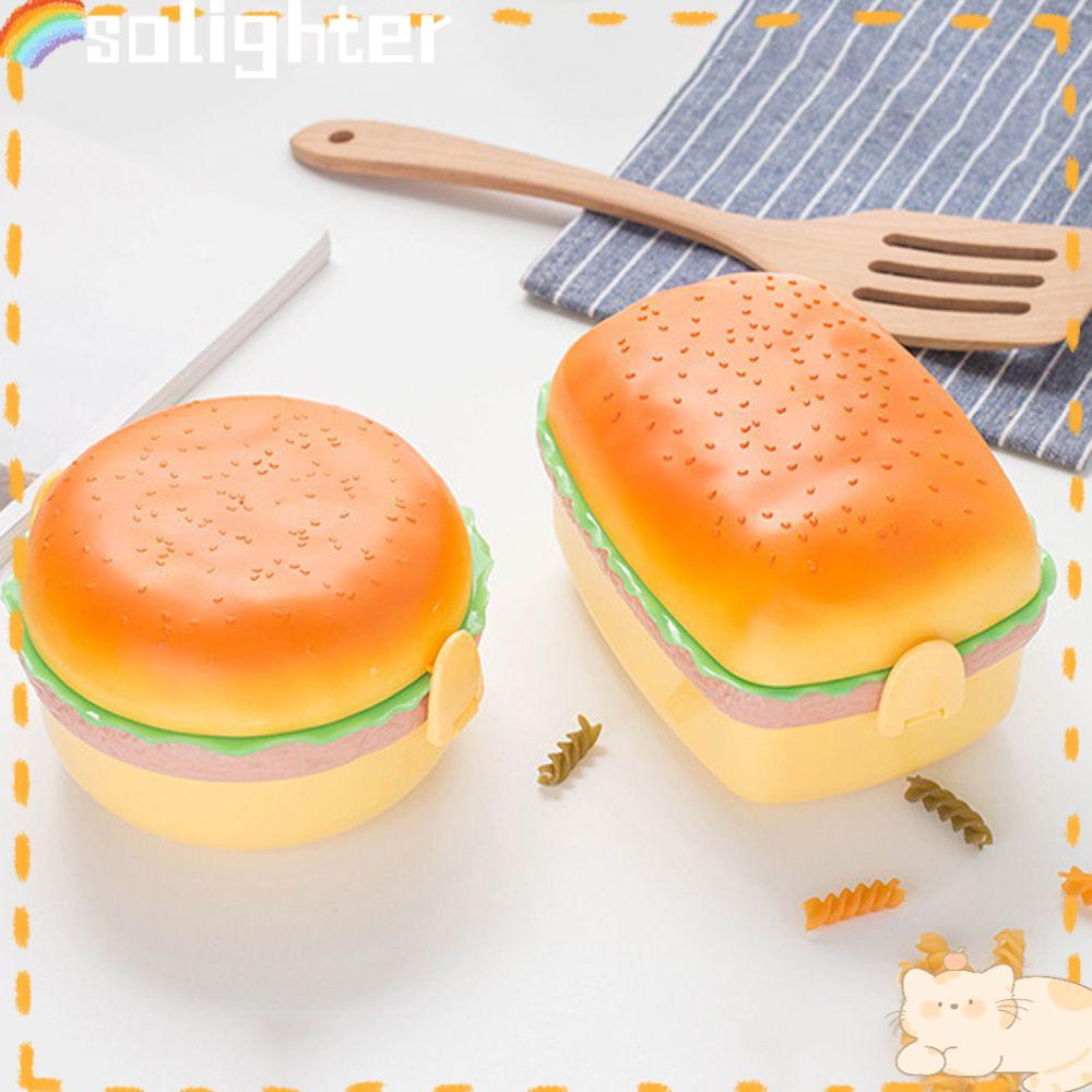 Solighter Lunch Box Anak Sekolah Burger Garpu Wadah Makanan