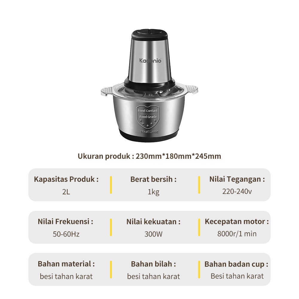 Blender Daging Chopper Stainless 2L Penggiling Daging Multifungsi Meat Grinder KL-FB01 KADONIO