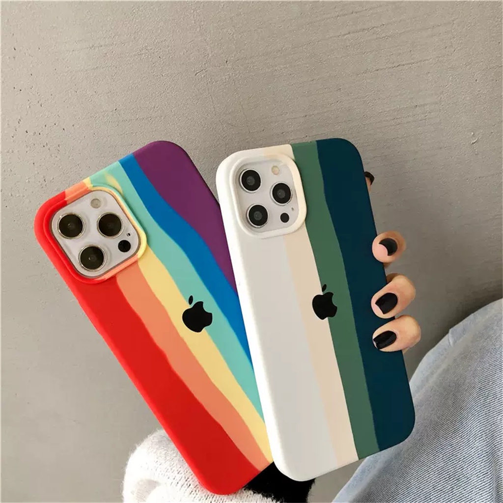 Casing Silikon Cair Resmi iPhone 14 Pro Max Case13 12 Pro Max14 Plus Promax Pelangi Mewah Tertutup Penuh anti Kotoran Dan shockproof Penutup Belakang