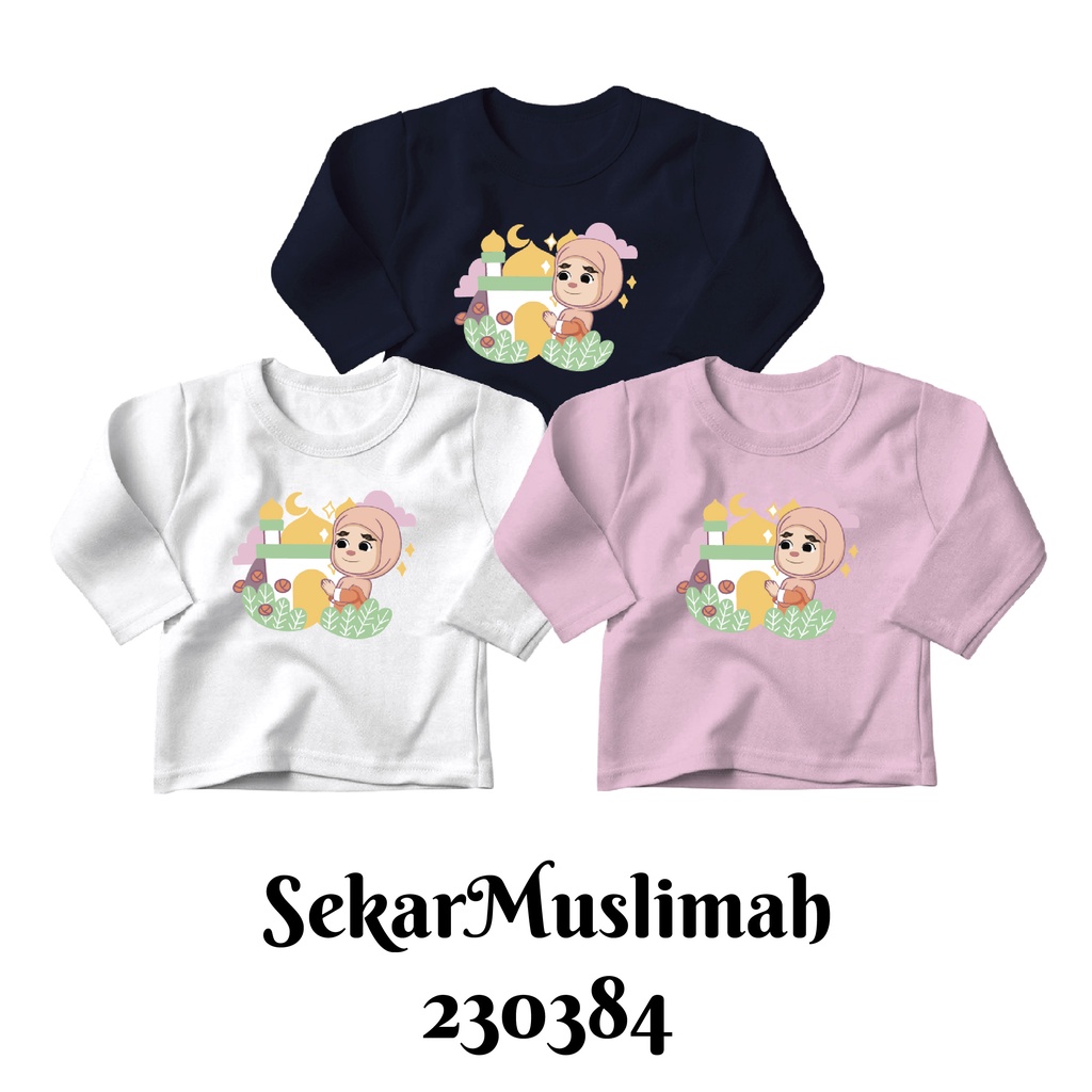 Baju Kaos Panjang Muslim Series Ramadhan Eid Mubarak Size Bayi Anak Dewasa Bahan Katun Combed 30s