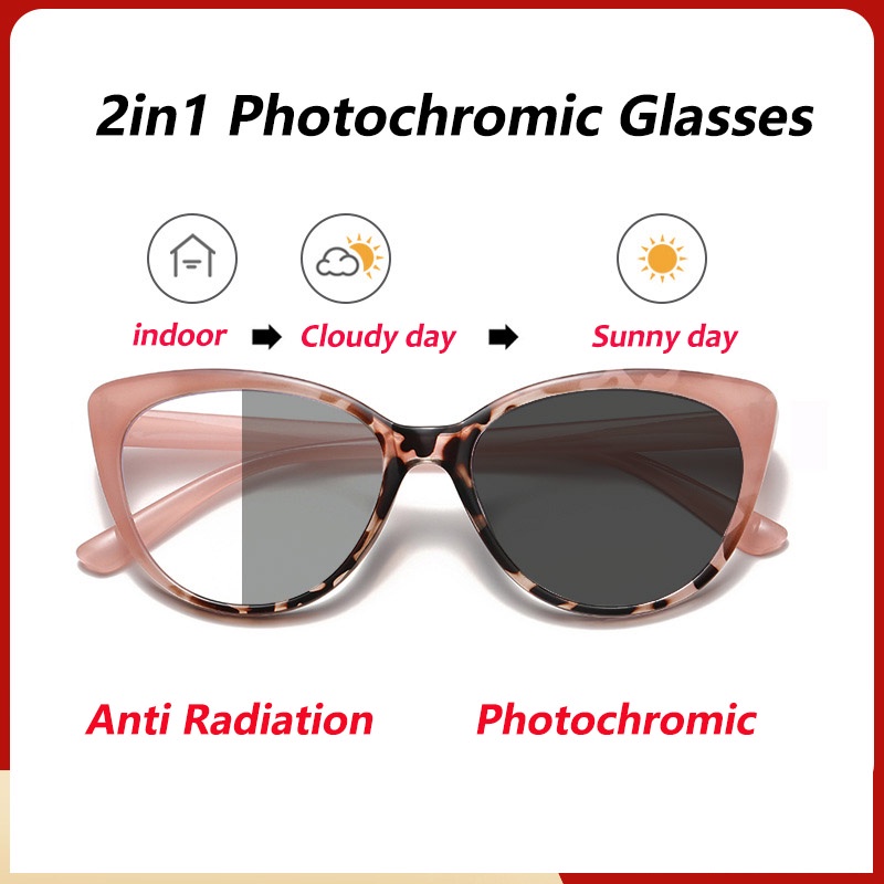 New Fashion Cat Eye Photochromic Anti Radiasi Kacamata Wanita Korea