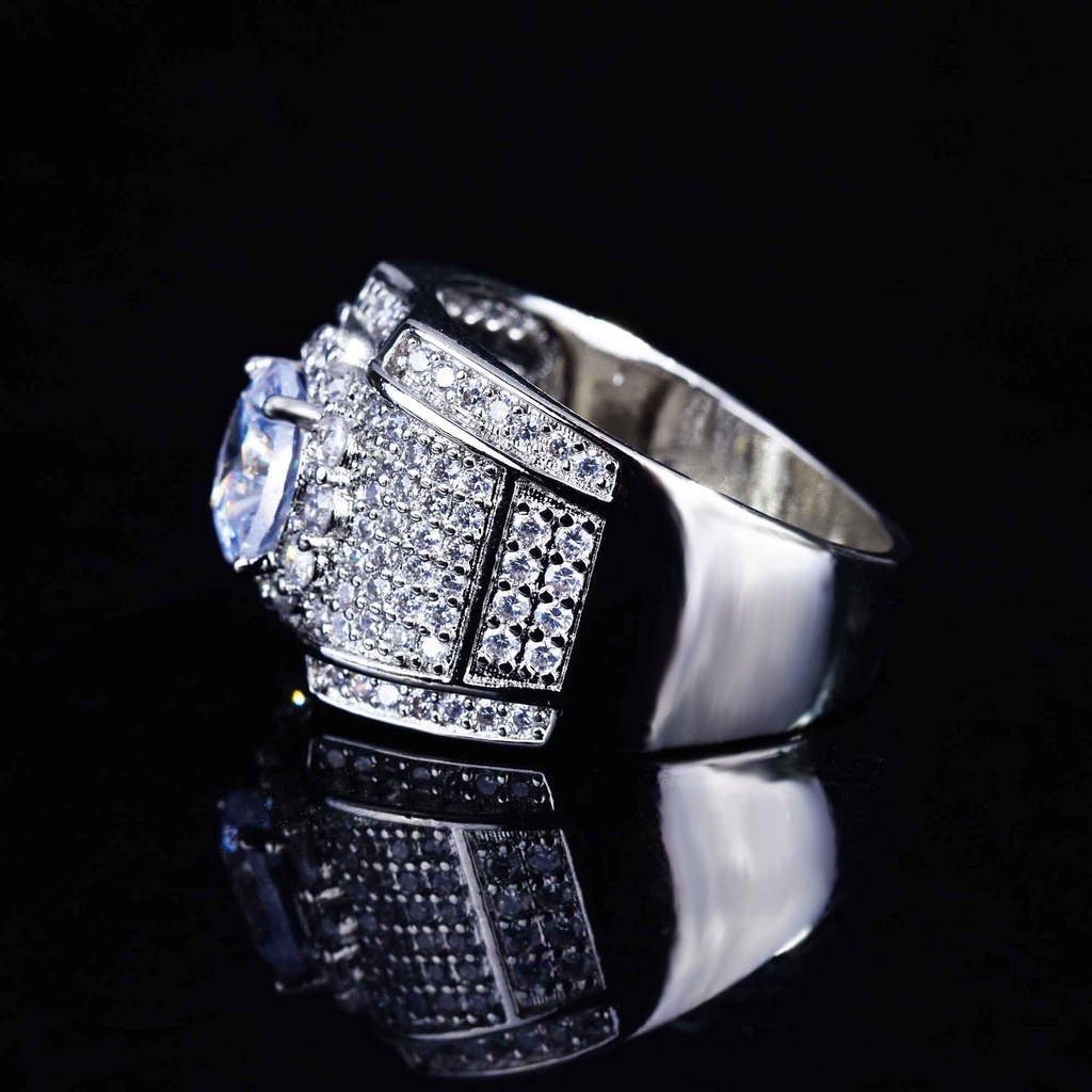 Goldkingdom Fashion Perhiasan Aksesoris Ready Stock Perdagangan Luar Negeri Sumber Lintas Batas Kelompok Mewah Penuh Berlian Cincin Pria Mewah Eropa Dan Amerika Cincin Perak Grosir