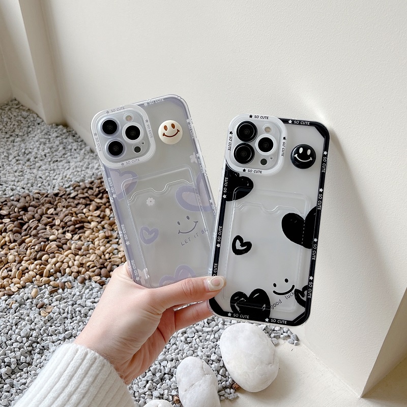 IPHONE Casing Pelindung Desain Kartu Wajah Tersenyum Love heart Untuk Iphone14 13 12 Pro Max11X XR XS Max7 8 Plus