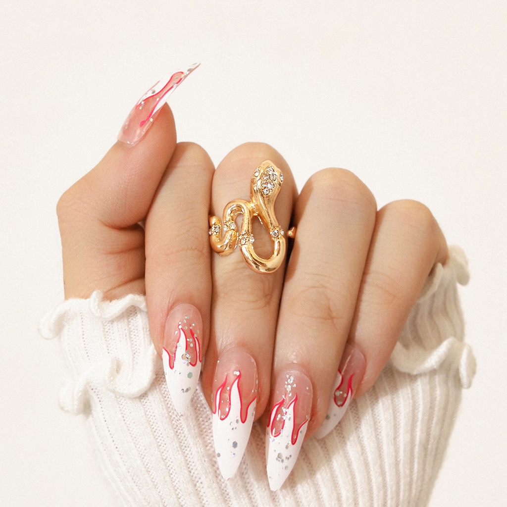 Fashion Kepribadian Elegan Berlebihan Dot Berlian Ular Bersama Cincin Wanita Punk Ring 1Pc