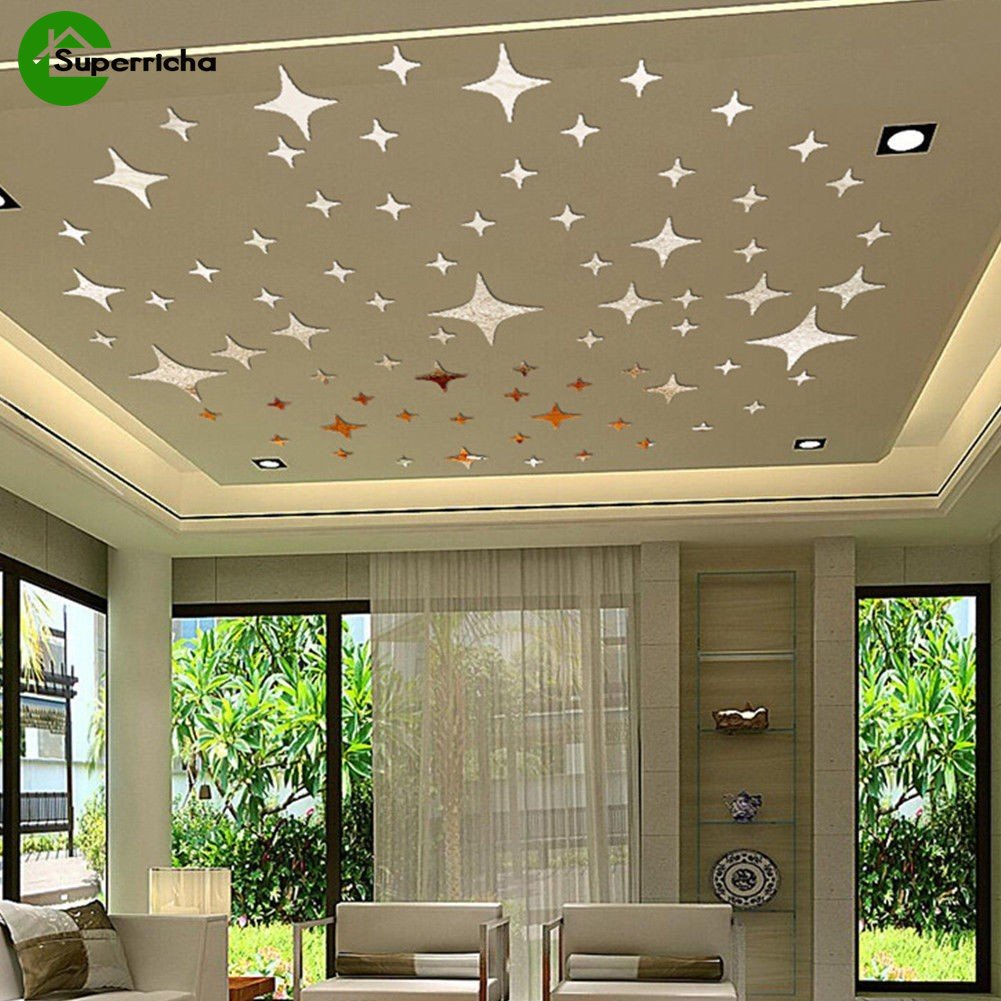 Hot Sale/50pcs Removable Stars Sky Mirror Wall Stiker Decal Art Dekorasi Kamar Anak