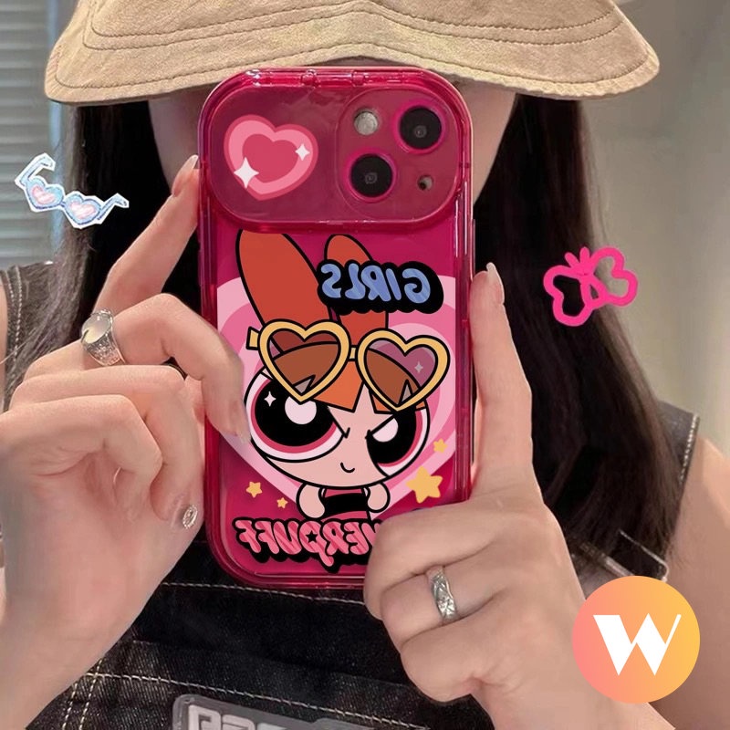 IPHONE Casing Cermin Make Up Flip Kreatif Kompatibel Untuk Iphone11 7Plus X XR XS Max12 11 14 13 Pro Max8 7 Plus SE 2020 Kartun The Powerpuff Girls Soft Tpu Phone Cover