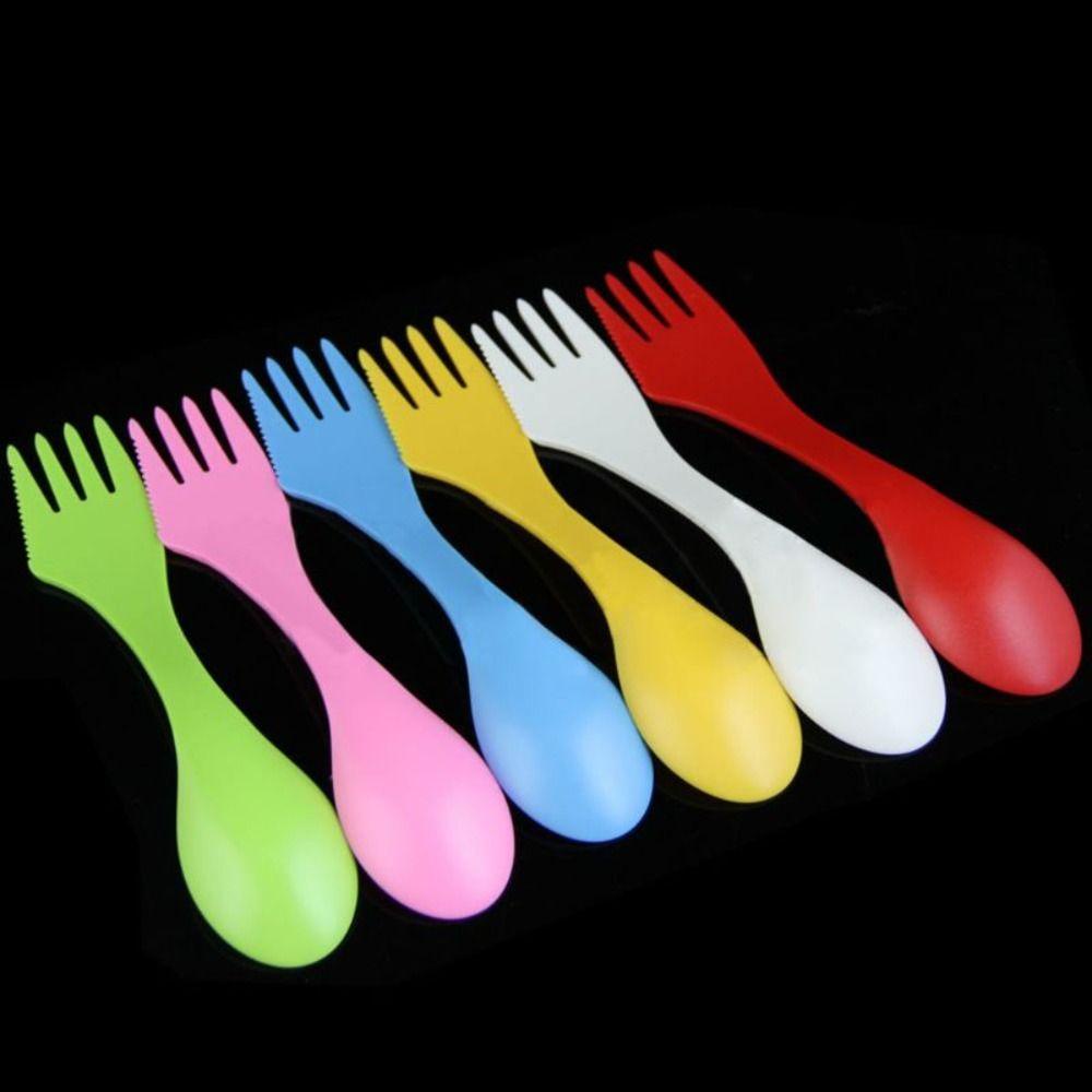 Lanfy Sendok Plastik Portable Salad Spoon Camp Fruit Fork Sendok Garpu Makanan Barat Sendok Peralatan Makan Luar Ruangan Multi Fungsi Pembuka Kaleng Dessert Spoon Bottle Opener Fork