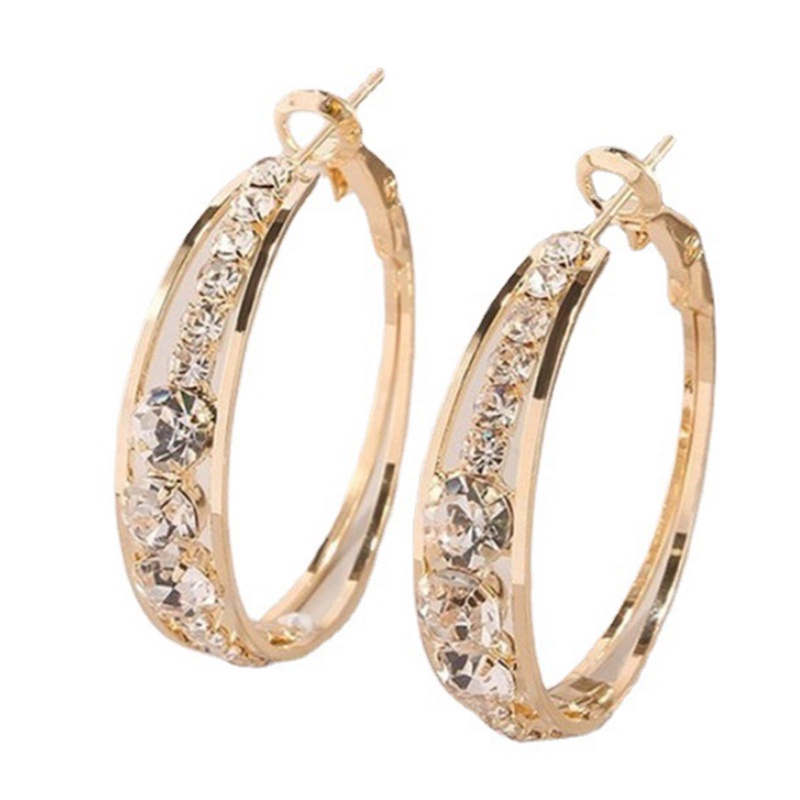 Wanita Pribadi Berlian Imitasi Bertatahkan Berkilau Hoop Earring Perhiasan Hadiah
