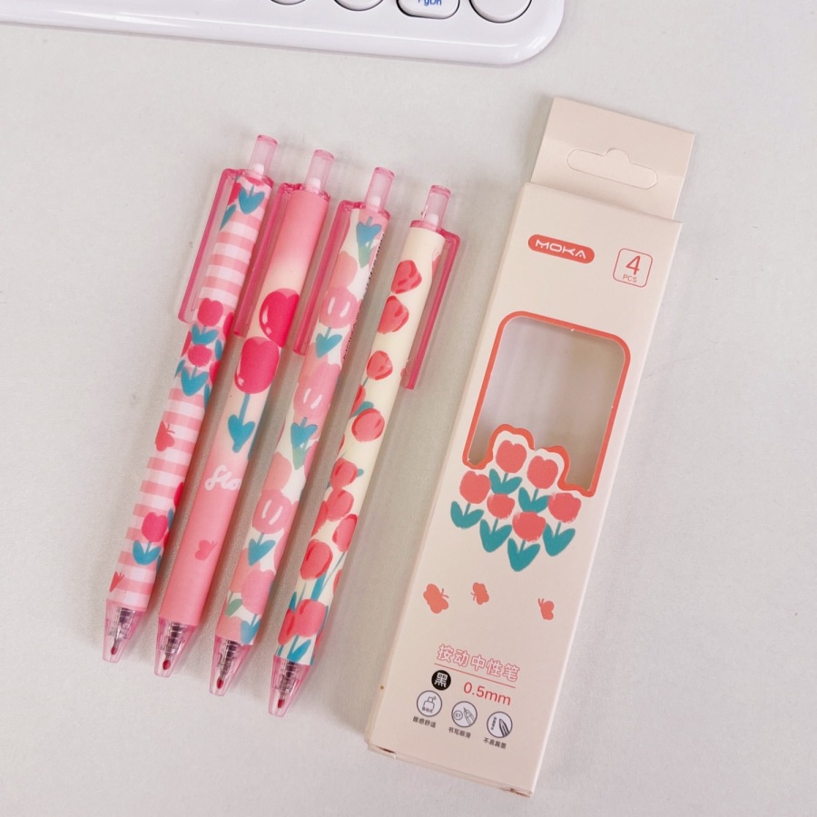 4pcs/set 0.5mm Lucu Alat Tulis Kawaii Pulpen Aksesoris Kantor Perlengkapan Sekolah Gel Bolpen