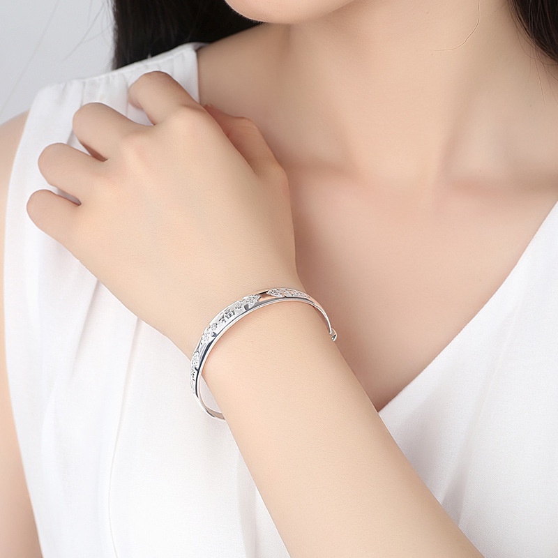Goldkingdom Fashion Perhiasan Aksesoris Ready Stock999 Perak Murni Berlapis Beruntung Bangle Perempuan Bunga Fuvela Gelang Terbuka Bunga Gelang Anak Perhiasan Grosir