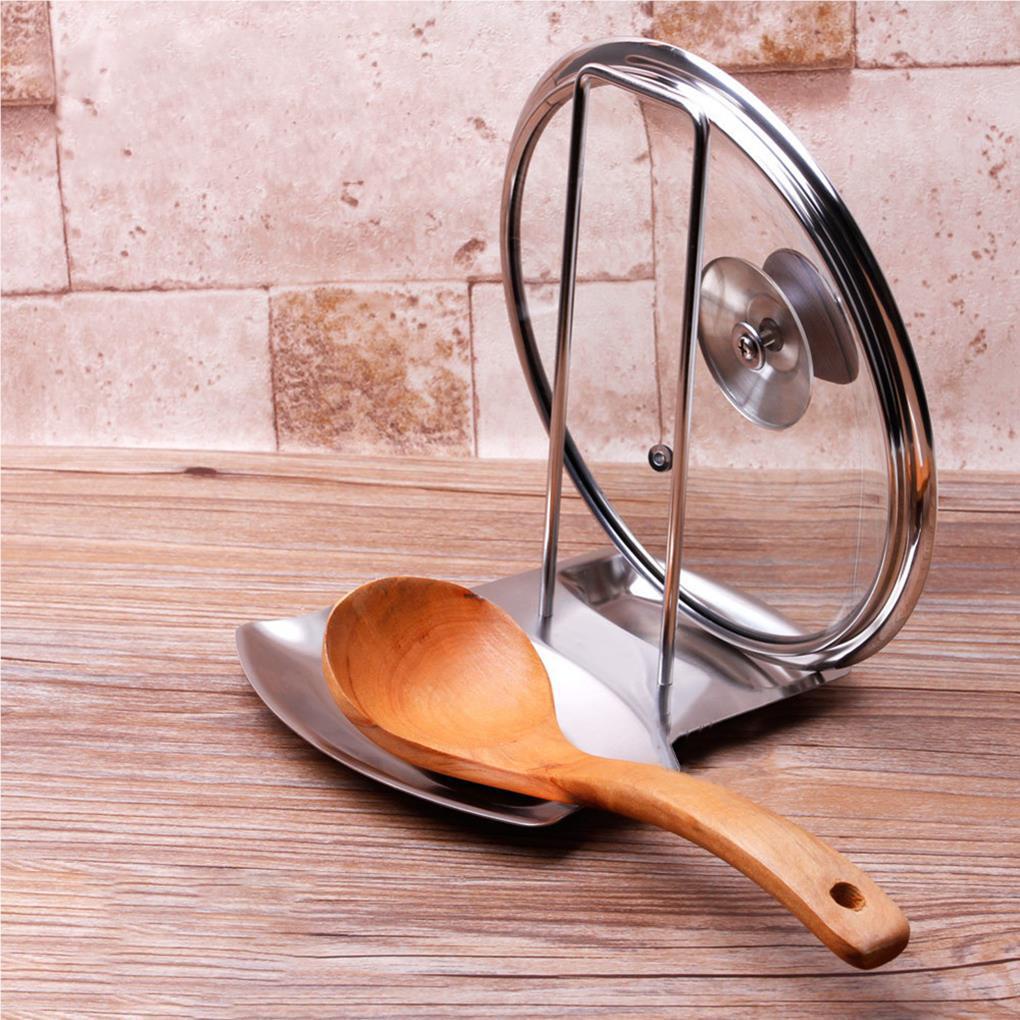 Kitchen Organizer Rak Tutup Panci Stainless Panci Kitchen Dish Cooking Cover Shelf Spoon Pan Stand Rack Holder Steel Aksesoris Lid