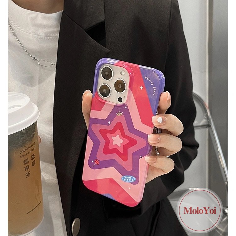 Kompatibel Untuk IPhone 14 Pro Max11 7 8 Plus XR 13 12 Pro Max 7plus X XS Max SE 2020 Rose Red Fashion Gradient Stars Shockproof Glossy Halus Soft Cover