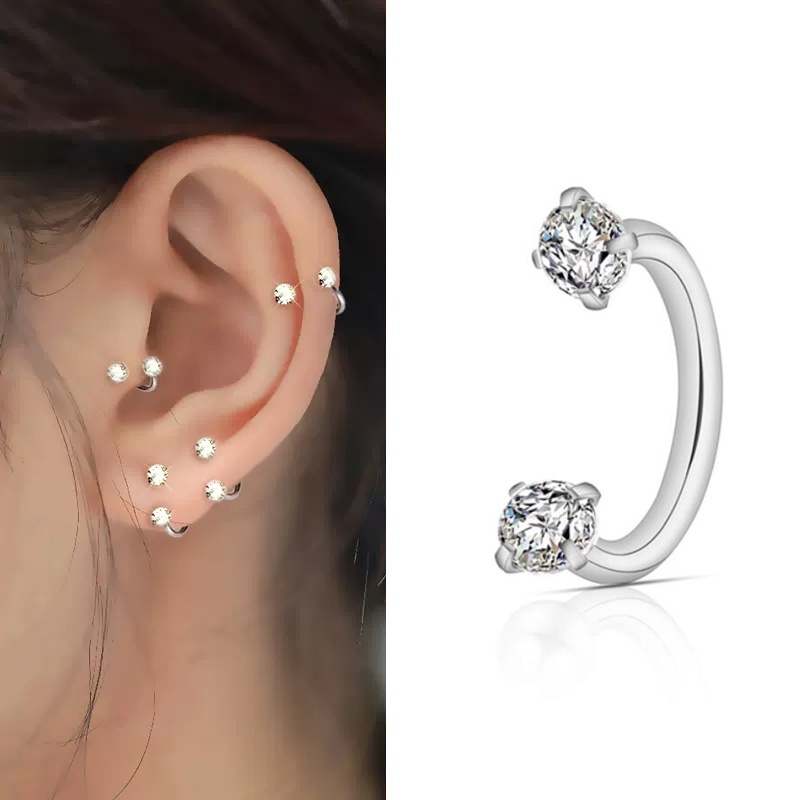 Roselife Unisex 1PC C Bentuk 3mm Zirkon Stainless Steel Piercing Klip Anting Untuk Wanita Pria Keren Fashion Tindik Hidung Bibir Cincin Telinga Manset Perhiasan