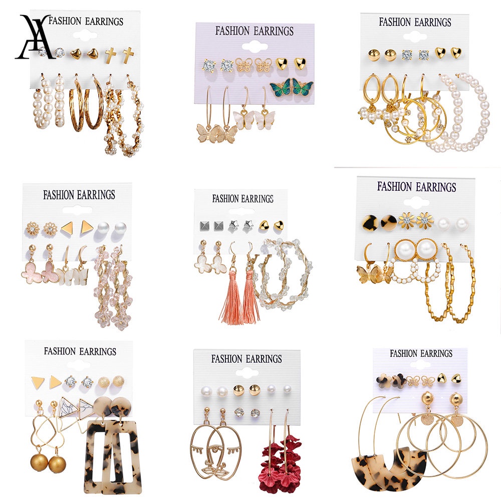 AY(CN) Ifyou Anting Tusuk Gantung Desain Kupu-Kupu Hollow Hias Mutiara Gaya Korea / Retro / Bohemian Untuk Wanita