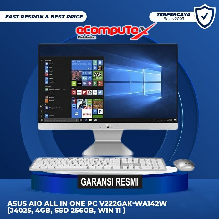 PC DESKTOP AIO ASUS ALL IN ONE V222GAK-WA142W INTEL J4025 4GB SSD 256GB NO DVD WIN11 21.5&quot; INCH - GARANSI RESMI