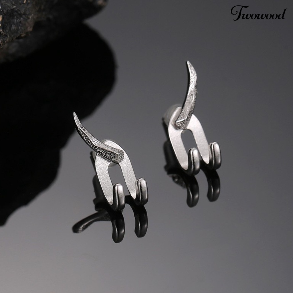 Twowood Ear Studs Punk Hip Hop Dilepas 2-cakar Kait Kepribadian Hadiah Keren Gaya Sederhana Pria Anting Perhiasan Fashion