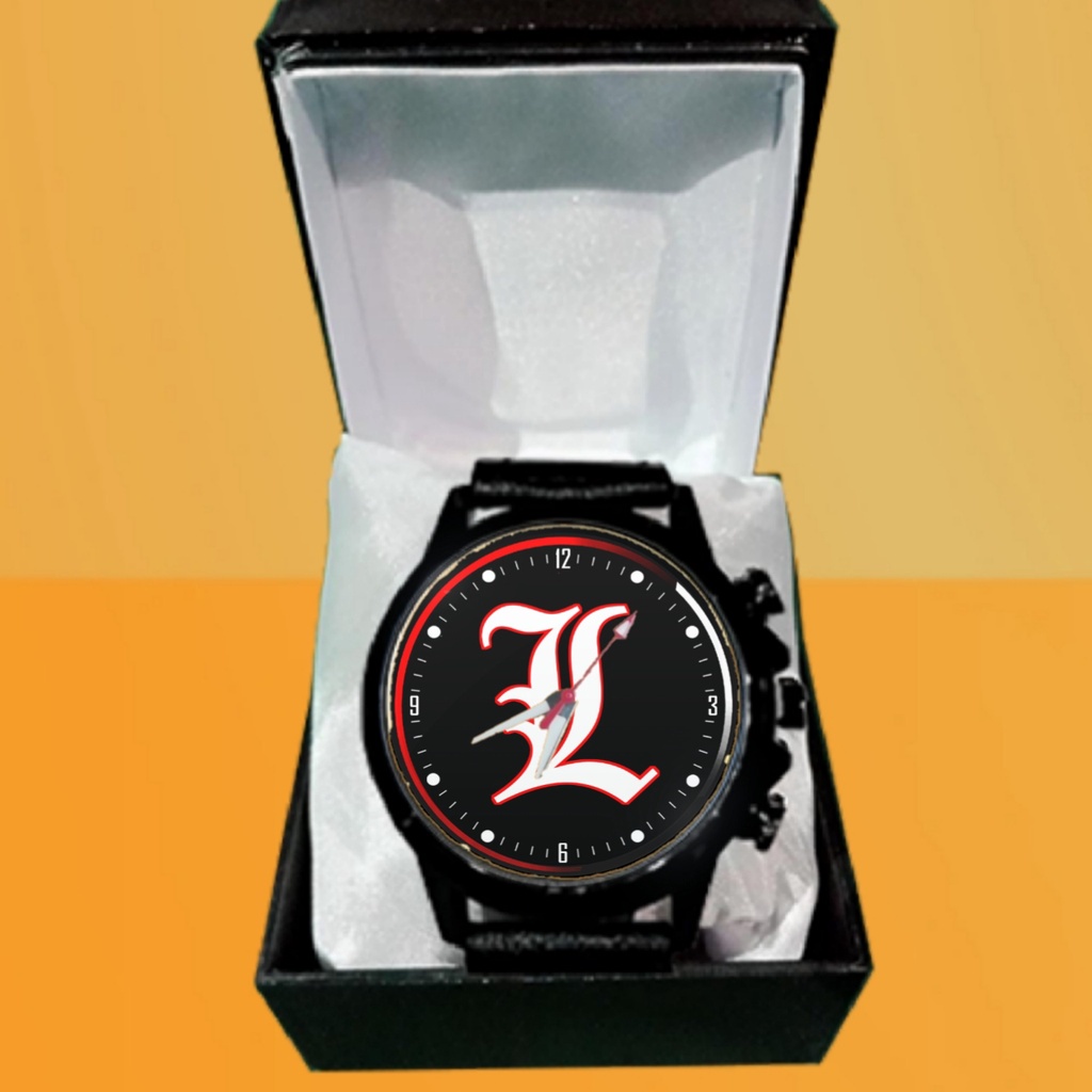 Jam Tangan LOGO DEATH NOTE L ANIME Custom  Terbaru Terlaris Kulit Termurah Unik Viral Bulat Cowok De