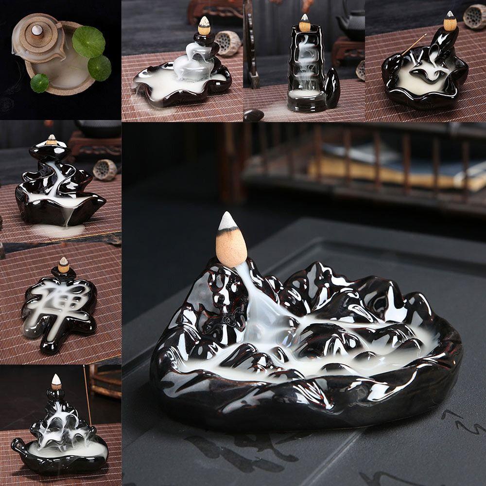 Suyo Incense Burner Zen Upacara Teh Teratai Desktop Ornamen Pegunungan Sungai Aromaterapi Elegan Kerajinan Air Terjun Incense Burner Asap Pedupaan