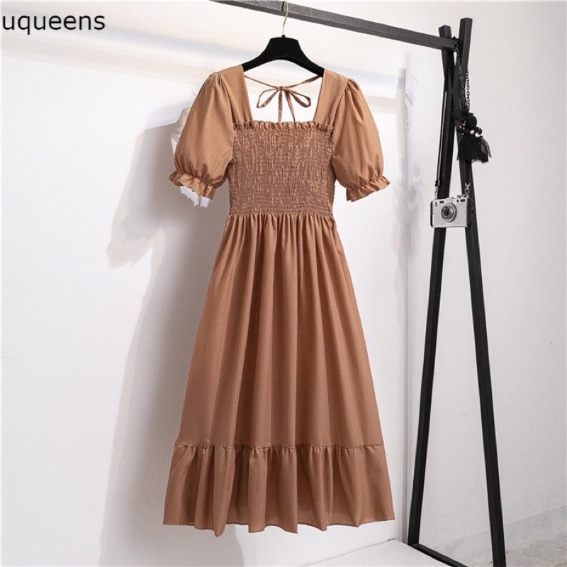 BEFAST - ZRD OOTD WANITA DRESS ROSE / SMOCKED DRESS / Fashion Wanita Ala Style Korean / Dress Polos Formal / Pakaian Wanita Remaja ABG Kekinian / Dress Leher Kotak / Outfit Wanita Pesta/Kondangan / Dress Maxy Lengan Pendek Terlaris