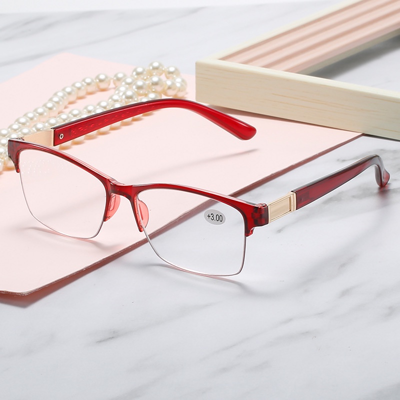 (YUZHU) Mode Baru Setengah Bingkai Kacamata Baca Butik HD Resin Bisnis Mode Membaca Eyeglasses