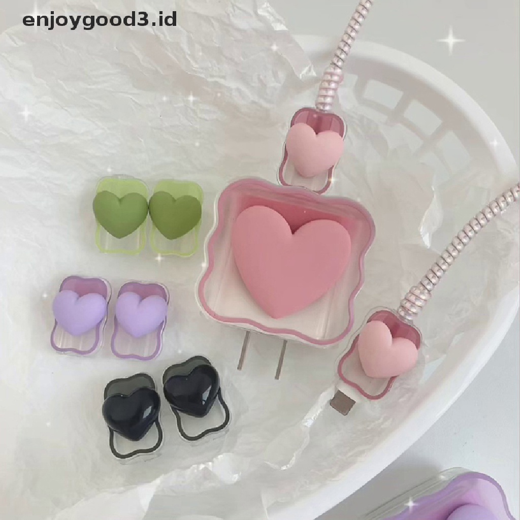 [Rready Stock] Cute Love Heart Clear Charging Pelindung Kabel Case Charging Safe Protector (ID)