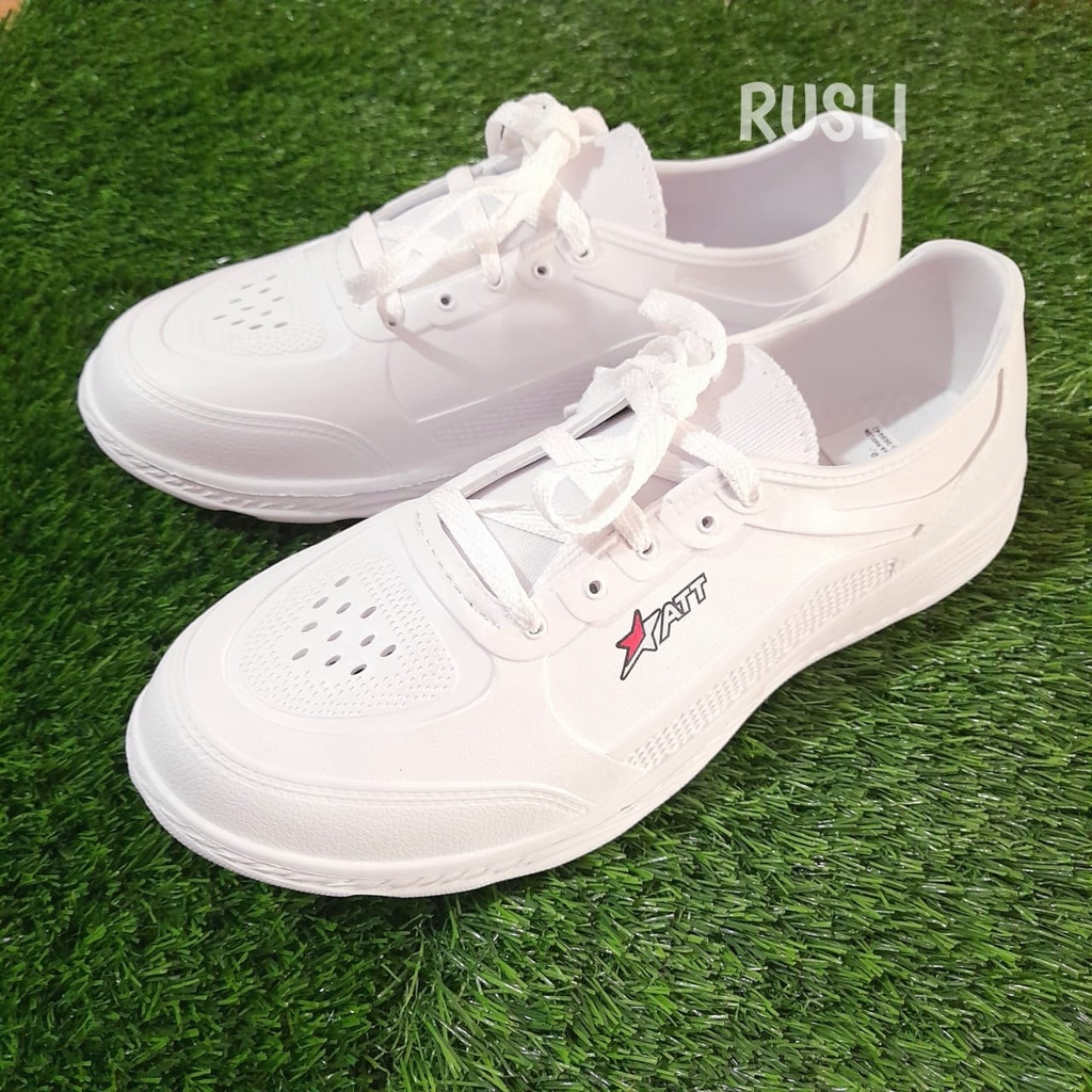 (COD) Sepatu Putih Tali Pria Karet Slip On PS ATT 1414