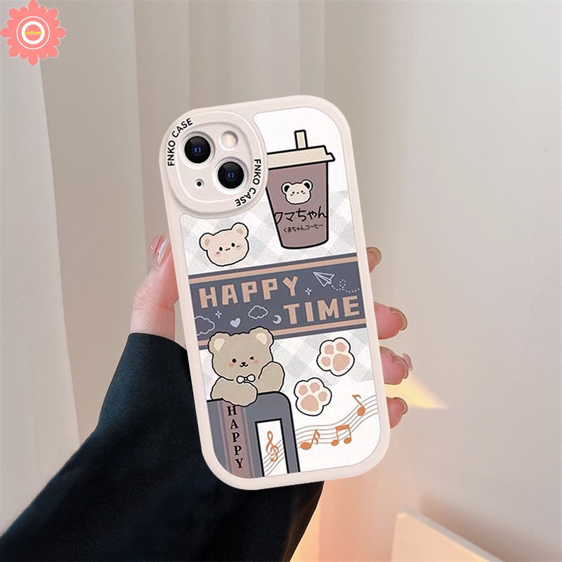 Kartun Lucu Beruang Case Infinix Hot10 10s 10T 11s Pintar5 6 Hot 9 11 10 Bermain Hot 10 Lite Note8 Fashion Berlian Kisi Beruang Bahagia Teh Susu Soft Cover