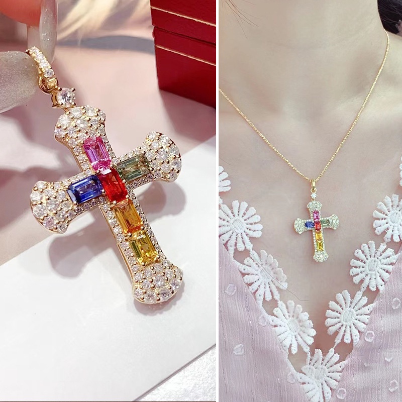 Goldkingdom Aksesoris Perhiasan Fashion Ready Stock Fashion Candy Series Rainbow Pendant Mewah Berlian Safir Perempuan