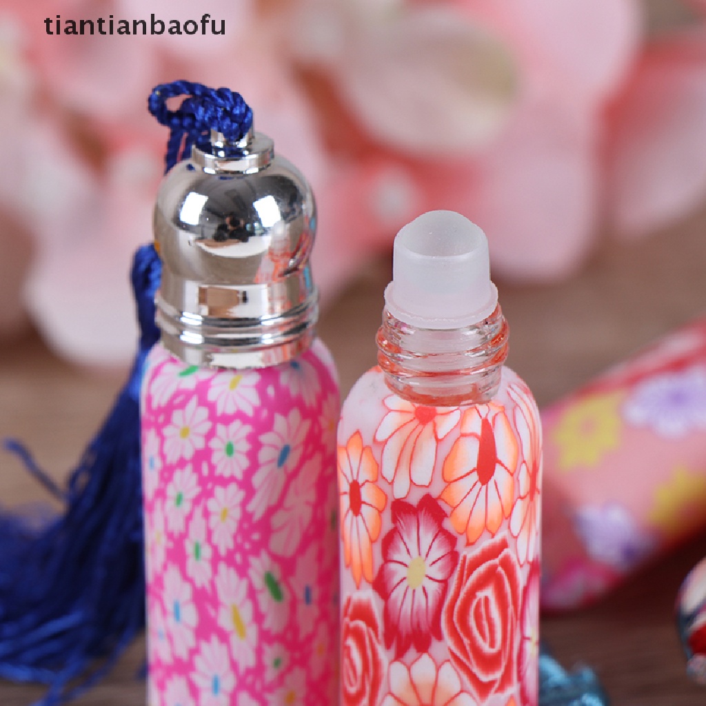 [tiantianbaofu] 1per4 * 6ml Botol Kaca Kosong Roll On Roller Tanah Liat Lembut Butik Acak