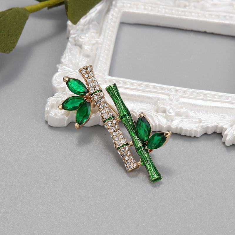 Baru Elegan Retro Hijau Tanaman Bambu Bros Pinfor Wanita Kerah Aksesoris Perhiasan Hadiah