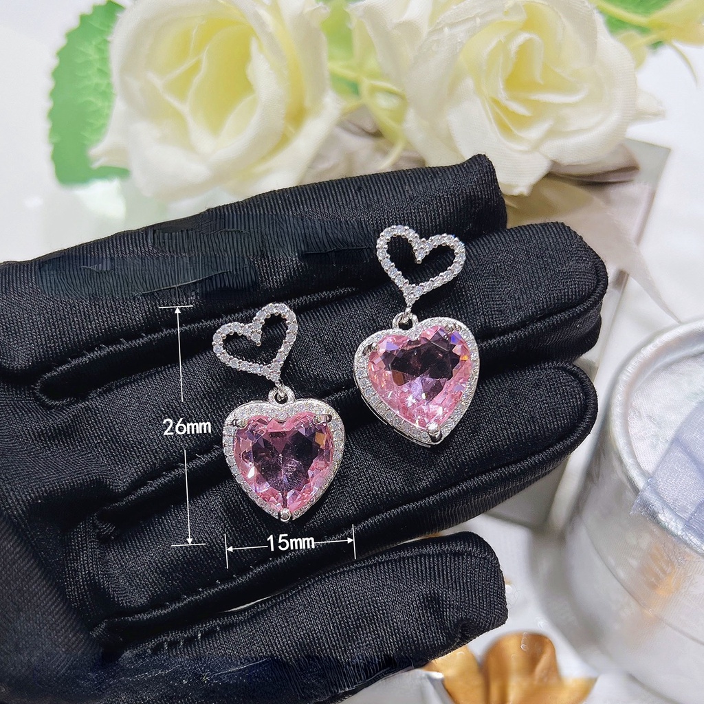 Goldkingdom Aksesoris Perhiasan Fashion Ready Stock Cahaya Mewah Rasa Senior Anting Cinta Desain Niche Aksesoris Telinga Pasang Temperamen Giwang Manis Pink Anting Hati