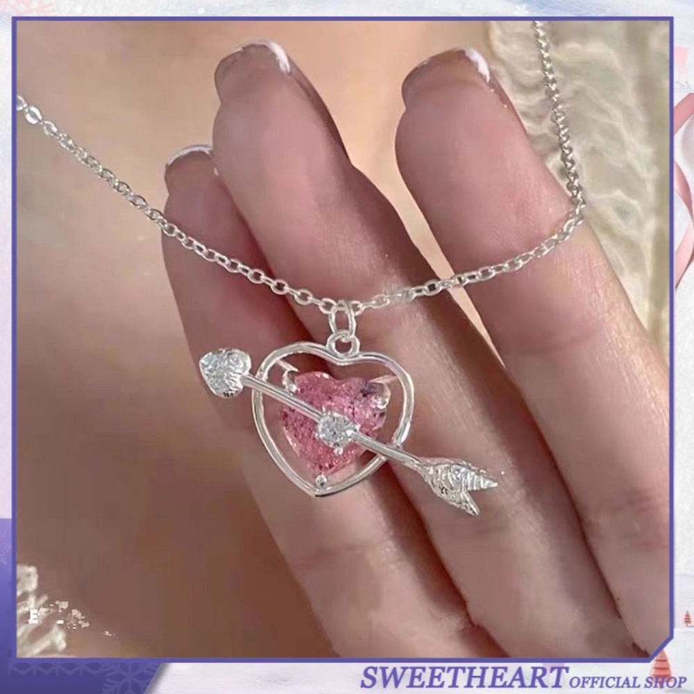 Gelang Rantai Klavikula Desain Hati Cupid Panah Warna Pink Untuk Wanita