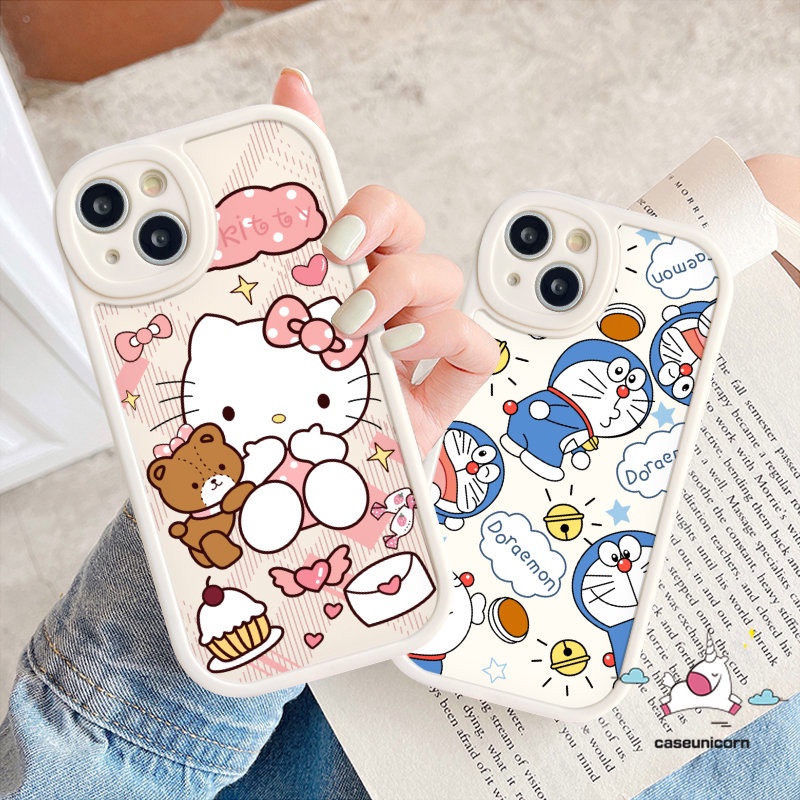 Casing Pasangan Kompatibel Untuk iPhone 7plus XR 11 14 12 13 Pro Max 6 6s 7 8 plus XS Max X SE 2020 Kartun Lucu Doraemon Hello Kitty Pasangan Soft Tpu Back Case