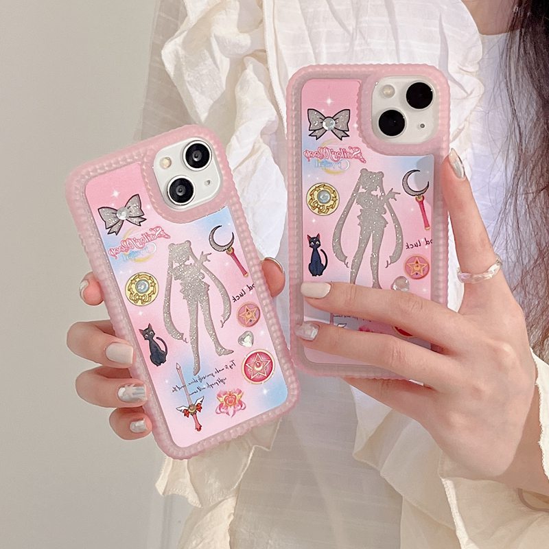 Pink Sailor Moon Gril Soft Case Flash Card Casing Apple HP iP iPhone 12 13 14 Pro Max 11