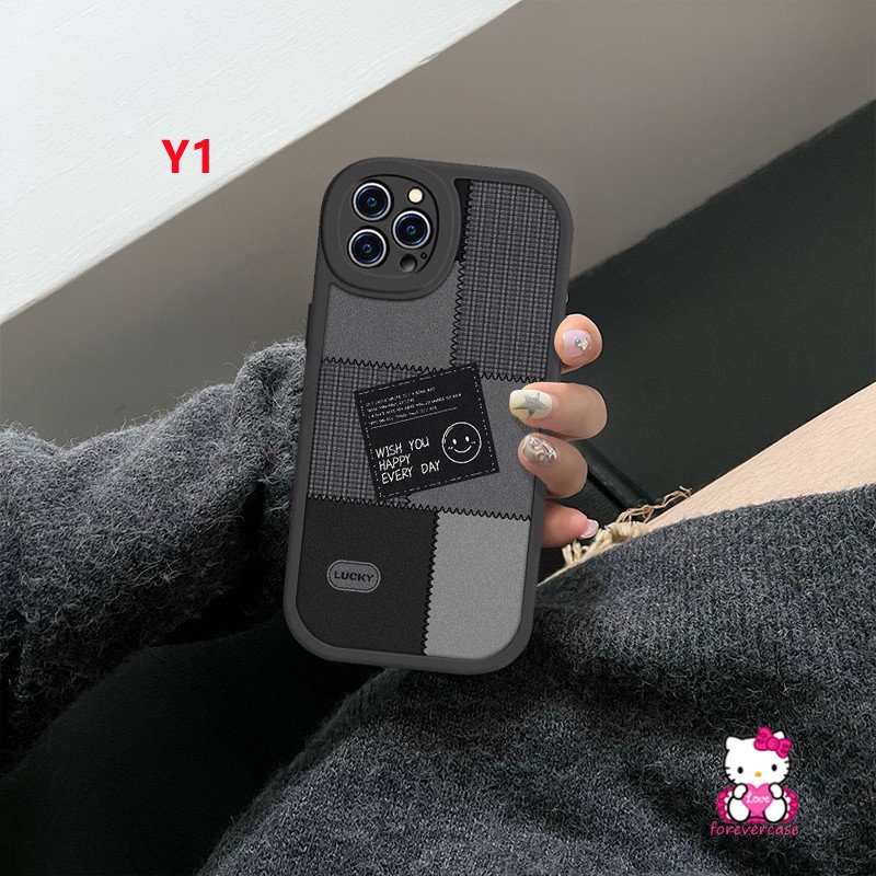 Oppo A12 A1K A5s A76 A57 A16 A95 A17K A7 A74 A9 A3S A16K A77s A92 A17 A53 A31 A96 A55 A5 A54 A15 A16E Reno 7Z 5Z 85 5F 7 Couple Smiley Lucu Jahitan Label Hitam Soft Tpu Sarung