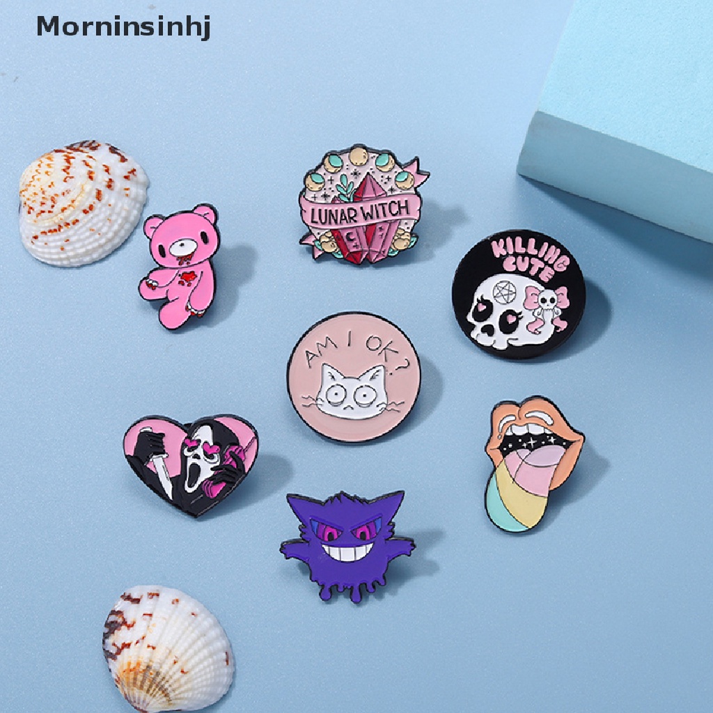 Mornin Kreatif Merah Muda Hati Hantu Tengkorak Enamel Bros Warna-Warni Lidah Beruang Putaran Alloy Pin Lencana Punk Wanita Perhiasan Hadiah Untuk Teman id