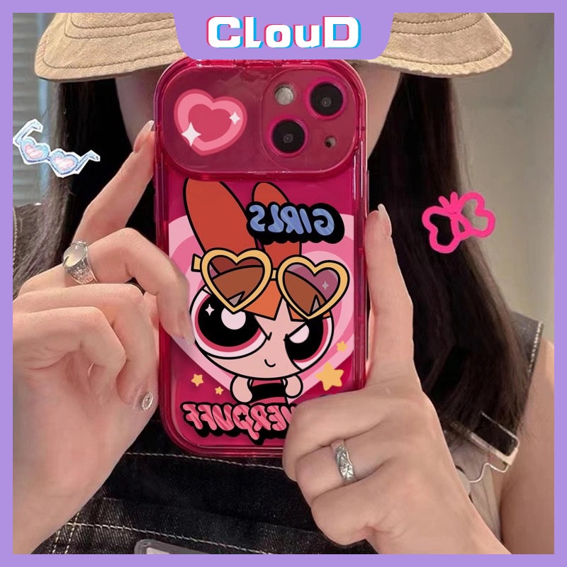 IPHONE Case Kompatibel Untuk Iphone7 8 Plus12 14 13 11 Pro MAX X XR XS MAX SE 2020 Kreatif Flip Make Up Cermin Kartun Lucu The Powerpuff Gadis Lembut TPU Phone Cover