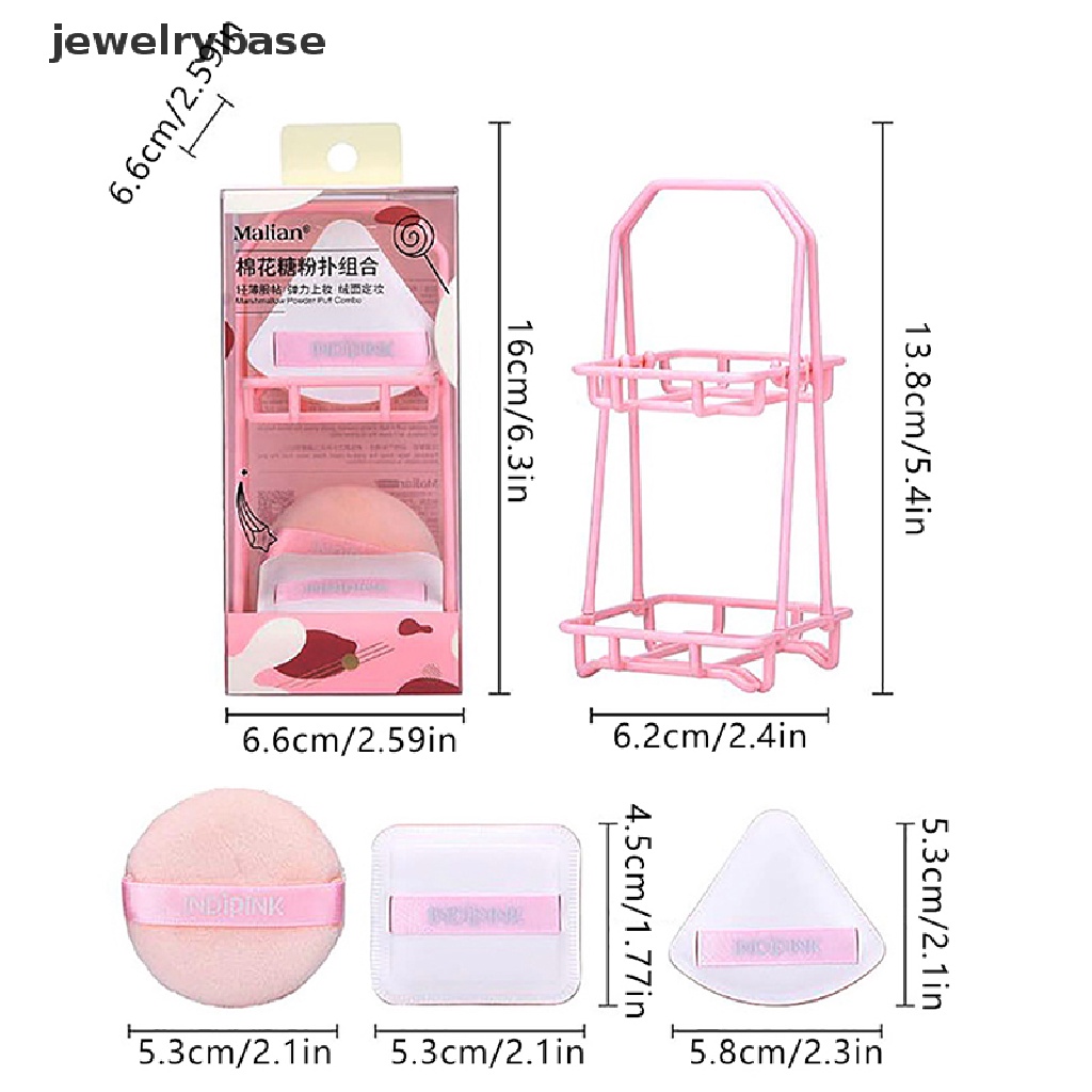 [jewelrybase] 4pcs/set Makeup Spons Puff Kombinasi Kulit PU Bantalan Udara Puff Rak Penyimpanan Butik