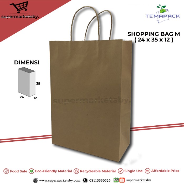 

⭐BISA COD⭐ Paper Shopping Bag Brown Kraft M 24x35 @ 50 pcs