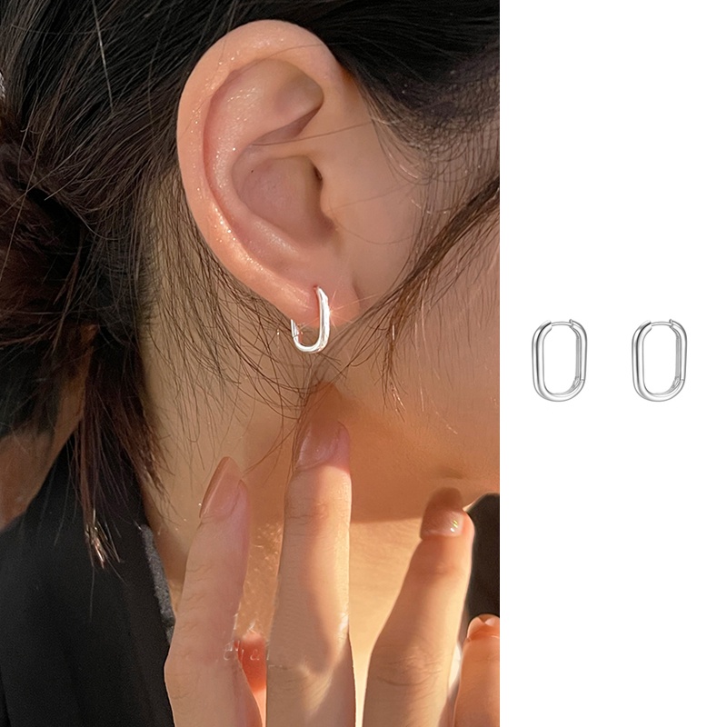 Roselife Chic Geometris 14K Emas Persegi Panjang Hoop Anting Untuk Wanita Gadis Anti Alergi Geometri Earring Minimalis Fashion Telinga Perhiasan 1pasang