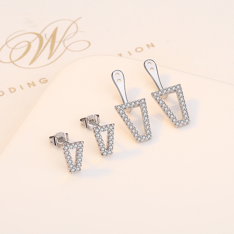 S925 Silver Needle Geometric Heart Zircon Pearl Earrings Post-Hanging Ear Jewelry Hypoallergenic