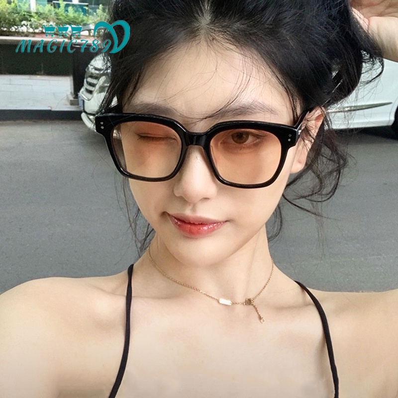 Papaozhu Keren Gradien Sunset Lensa Warna Hitam Bingkai Persegi Kacamata Hitam Untuk Wanita Pria Trendi Mengemudi Kacamata Matahari Temperamen Jalan Snap Harian